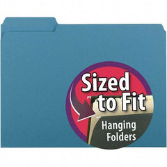 SMEAD - 11-5/8 x 9-3/16", Letter Size, Blue, File Folders with Top Tab - 11 Point Stock, Assorted Tab Cut Location - Americas Industrial Supply
