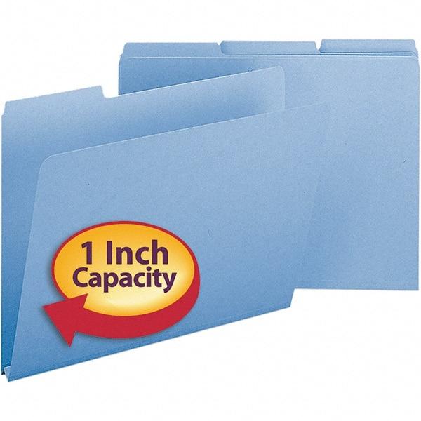 SMEAD - 11-3/4 x 9-1/2", Letter Size, Blue, File Folders with Top Tab - 23 Point Stock, Assorted Tab Cut Location - Americas Industrial Supply