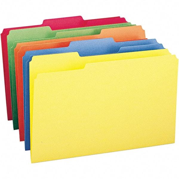 SMEAD - 14-3/4 x 9-1/2", Legal, Assorted Colors, File Folders with Top Tab - 11 Point Stock, Assorted Tab Cut Location - Americas Industrial Supply