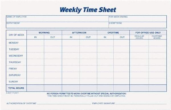 TOPS - 8-1/2" High x 5-1/2" Wide Weekly Time Sheets - Purple, White, Use with Manual Entries - Americas Industrial Supply