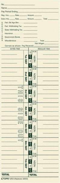 TOPS - 4" High x 3-1/2" Wide Weekly Time Cards - Use with Acroprint 3200, Lathem 3200 - Americas Industrial Supply