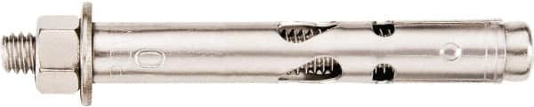 Powers Fasteners - 3/8" Diam, 3/8" Drill, 4" OAL, 2-1/4" Min Embedment Sleeve Concrete Anchor - 304 Stainless Steel, Flat Head, Combination Slotted/Phillips Drive, 4" Thread Length - Americas Industrial Supply