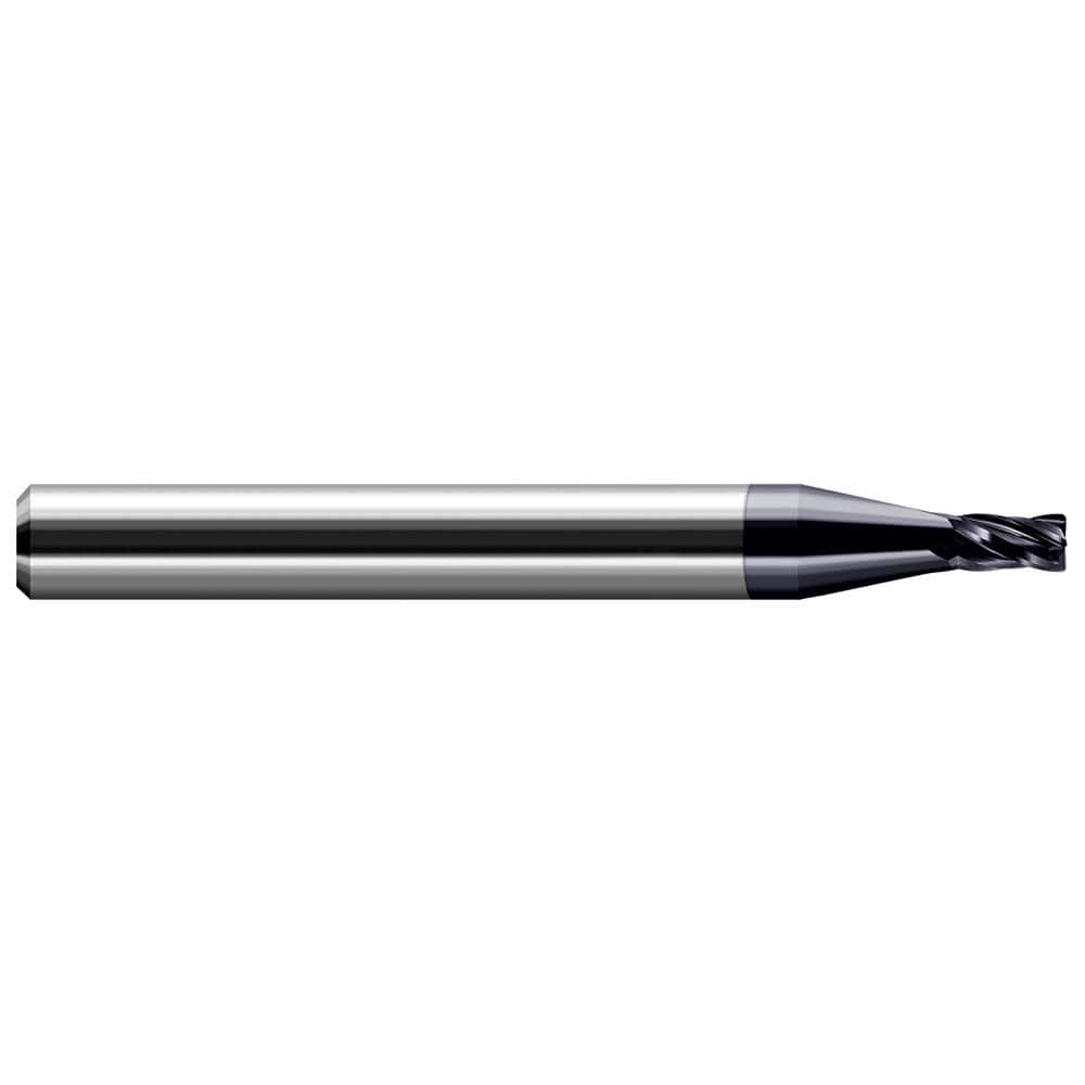 Corner Radius End Mill: 0.04″ Dia, 0.06″ LOC, 0.005″ Radius, 3 Flutes, Solid Carbide 1-1/2″ OAL, 1/8″ Shank Dia, 30 ° Helix, AlTiN Coated, Corner Radius End