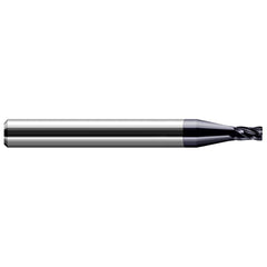 Corner Radius End Mill: 0.03″ Dia, 0.045″ LOC, 0.01″ Radius, 4 Flutes, Solid Carbide 1-1/2″ OAL, 1/8″ Shank Dia, 30 ° Helix, AlTiN Coated, Corner Radius End