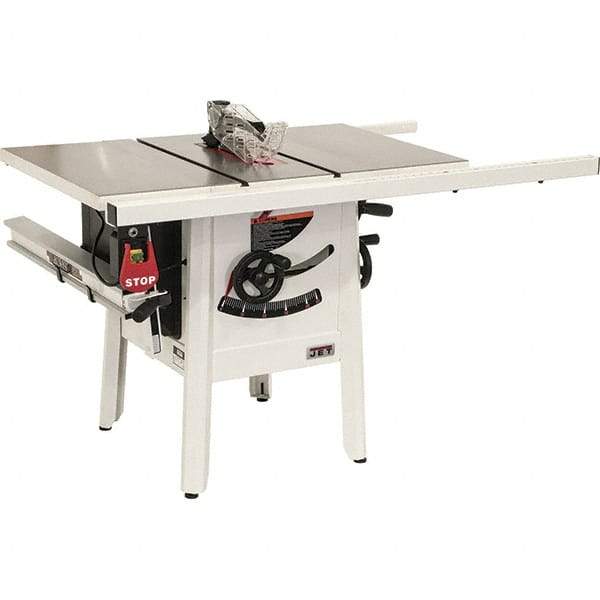 Jet - 10" Blade Diam, 5/8" Arbor Diam, 1 Phase Table Saw - 1-3/4 hp, 27" Wide, 115 Volt, 3-1/8" Cutting Depth - Americas Industrial Supply