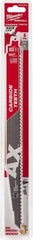 Milwaukee Tool - 12" Long x 1" Thick, Carbide Reciprocating Saw Blade - Tapered Profile, 5 TPI, Toothed Edge, Universal Shank - Americas Industrial Supply