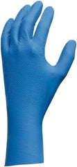SHOWA - Size XL (10), 12" Long, 9 mil Thick, Nitrile Chemical Resistant Gloves - Textured Finish, Gauntlet Cuff, Blue, FDA Approved - Americas Industrial Supply