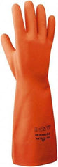 SHOWA - Size 2XL (11), 12" Long, 9 mil Thick, Nitrile Chemical Resistant Gloves - Textured Finish, Gauntlet Cuff, Orange, FDA Approved - Americas Industrial Supply