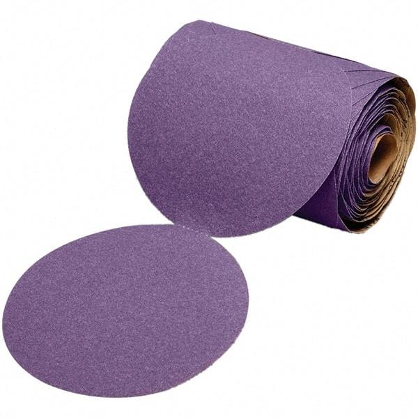 3M - 6" Diam, 320 Grit Ceramic Adhesive PSA Disc - Extra Fine Grade, Purple, Polyester Backing, Flexible, 12,000 Max RPM, Use with Random Orbital Sanders - Americas Industrial Supply
