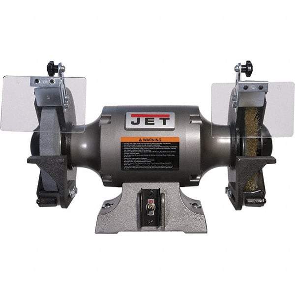 Jet - 8" Wheel Diam, 1 hp Bench Grinder - 5/8" Arbor Hole Diam, 1 Phase, 3,450 Max RPM, 115 Volts - Americas Industrial Supply