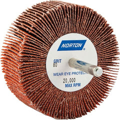 Norton - 3" Diam x 1" Face Width, Ceramic Alumina Coated Mounted Flap Wheel - 1/4" Shank Mount, 80 Grit, Cloth Backing, 20,000 Max RPM - Americas Industrial Supply