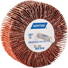 Norton - 3" Diam x 1" Face Width, Ceramic Alumina Coated Mounted Flap Wheel - 1/4" Shank Mount, 60 Grit, Cloth Backing, 20,000 Max RPM - Americas Industrial Supply