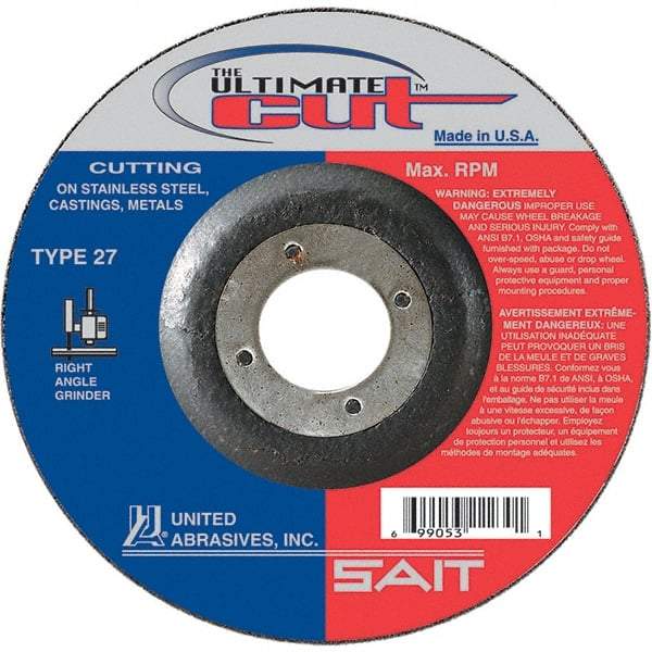 Sait - 5" Wheel Diam, 7/8" Arbor Hole, Type 27 Depressed Center Wheel - Coarse Grade, Ceramic, 12,200 Max RPM - Americas Industrial Supply