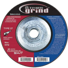 Sait - 5" Wheel Diam, 1/4" Wheel Thickness, Type 27 Depressed Center Wheel - Coarse Grade, Zirconia Alumina, 12,200 Max RPM - Americas Industrial Supply