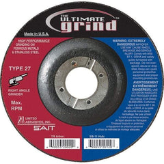 Sait - 5" Wheel Diam, 1/4" Wheel Thickness, 7/8" Arbor Hole, Type 27 Depressed Center Wheel - Coarse Grade, Zirconia Alumina, 12,200 Max RPM - Americas Industrial Supply
