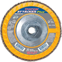 Sait - 40 Grit, 4-1/2" Disc Diam, 5/8-11 Center Hole, Type 27 Zirconia Alumina Flap Disc - 13,300 Max RPM, Plastic Backing, Arbor Attaching System, Coated - Americas Industrial Supply