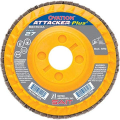 Sait - 80 Grit, 4-1/2" Disc Diam, 7/8" Center Hole, Type 27 Zirconia Alumina Flap Disc - 13,300 Max RPM, Plastic Backing, Arbor Attaching System, Coated - Americas Industrial Supply