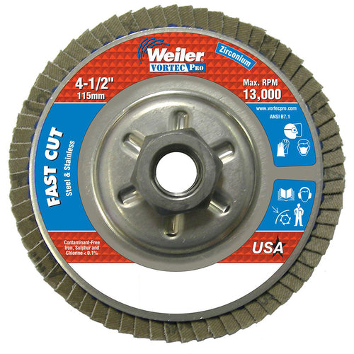 ‎4-1/2″ Vortec Pro Abrasive Flap Disc, Angled, Aluminum Backing, 80Z, 5/8″-11 UNC Nut - Americas Industrial Supply