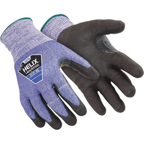 HexArmor - Size 3XL (12), ANSI Cut Lvl A5, Puncture Lvl 5, Abrasion Lvl 5, Polyurethane Coated Cut Resistant Gloves - Palm & Fingers Coated, Knit Wrist, Blue/Black, Paired - Americas Industrial Supply