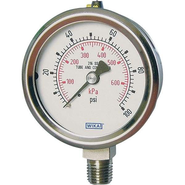 Wika - 4" Dial, 1/4 Thread, -1-10 Scale Range, Pressure Gauge - Lower Connection Mount, Accurate to 1% of Scale - Americas Industrial Supply