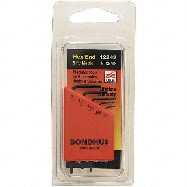 Bondhus - 5 Piece, L-Key Hex Key Set - 0.71 to 2mm Range, Protanium Steel - Americas Industrial Supply