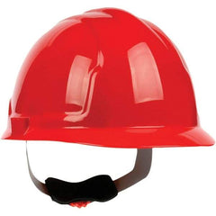 PRO-SAFE - ANSI Type I, Class E Rated, 4-Point, Ratchet Adjustment Hard Hat - Red, Standard Brim - Americas Industrial Supply