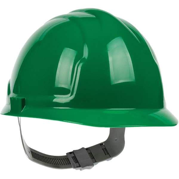 PRO-SAFE - ANSI Type I, Class E Rated, 4-Point, Pin Lock Adjustment Hard Hat - Green, Standard Brim - Americas Industrial Supply