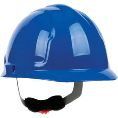 PRO-SAFE - ANSI Type I, Class E Rated, 4-Point, Ratchet Adjustment Hard Hat - Blue, Standard Brim - Americas Industrial Supply