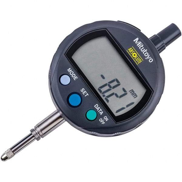 Mitutoyo - 0 to 12.7mm Range, 0.001mm Graduation, Electronic Drop Inidicator - Flat Back, 0.02mm Accuracy, LCD Display, Metric - Americas Industrial Supply