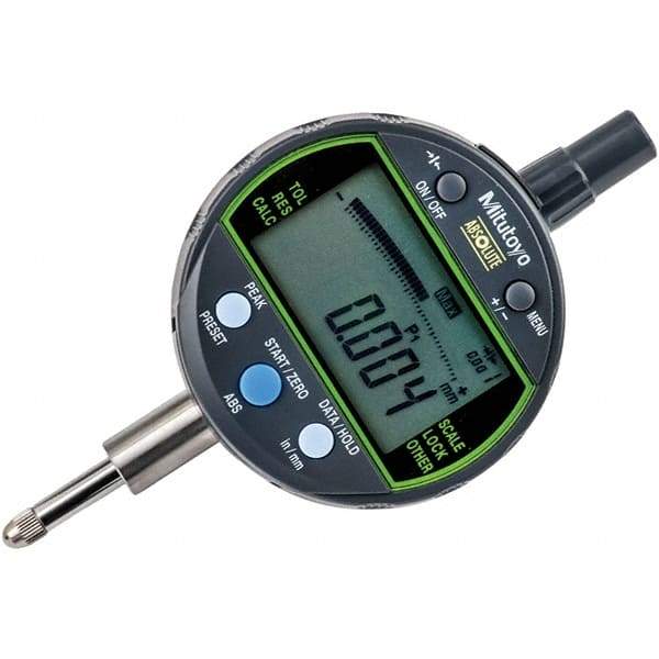 Mitutoyo - 0 to 1/2" Range, 0.00005, 0.0001 & 0.0005" Graduation, Electronic Drop Inidicator - Lug Back, 0.0001" Accuracy, LCD Display, Inch & Metric - Americas Industrial Supply