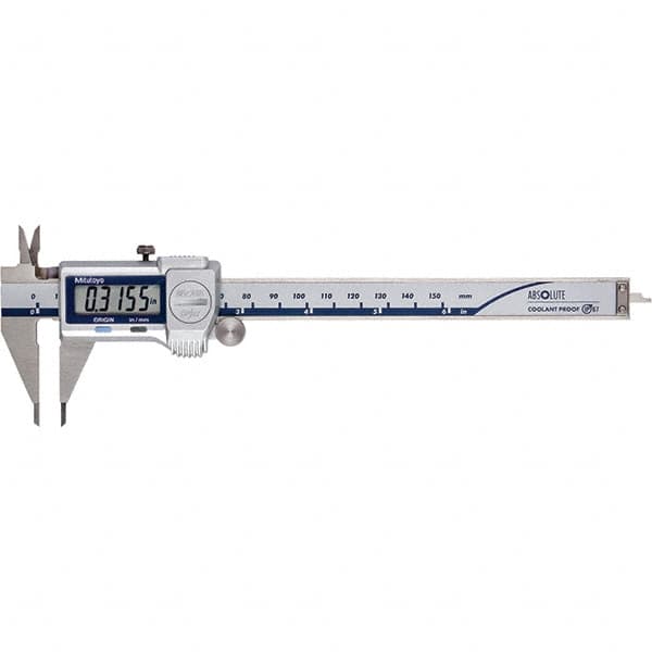 Mitutoyo - 0 to 6" Range 0.01mm Resolution, Electronic Caliper - Steel with 40mm Steel Jaws, 0.001" Accuracy, SPC Output - Americas Industrial Supply