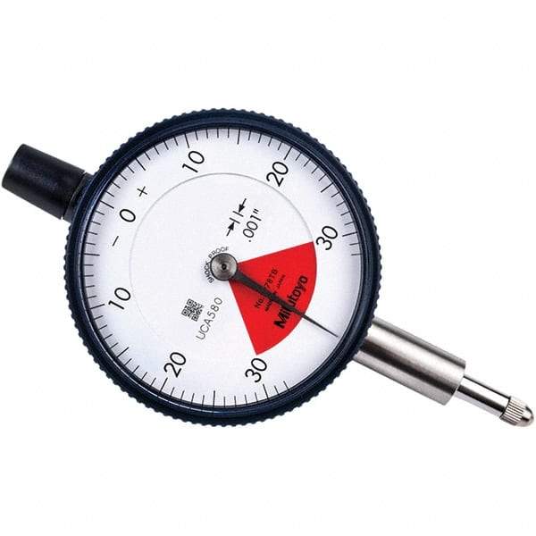 Mitutoyo - 0.06" Range, 30-0-30 Dial Reading, 0.001" Graduation Dial Drop Indicator - 2.24" Dial, 0.079" Range per Revolution, 0.001" Accuracy - Americas Industrial Supply