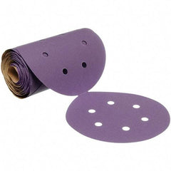 3M - 6" Diam, 240 Grit Ceramic Adhesive PSA Disc - Very Fine Grade, Purple, Polyester Backing, Flexible, 12,000 Max RPM, Use with Random Orbital Sanders - Americas Industrial Supply
