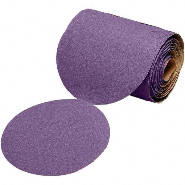 3M - 5" Diam, 400 Grit Ceramic Adhesive PSA Disc - Super Fine Grade, Purple, Polyester Backing, Flexible, 12,000 Max RPM, Use with Random Orbital Sanders - Americas Industrial Supply