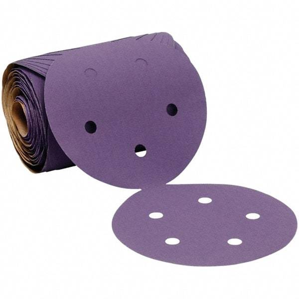 3M - 5" Diam, 400 Grit Ceramic Adhesive PSA Disc - Super Fine Grade, Purple, Polyester Backing, Flexible, 12,000 Max RPM, Use with Random Orbital Sanders - Americas Industrial Supply