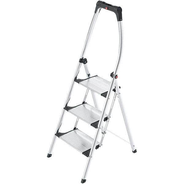 Hailo - 3 Steps, 4' 8" High, EN14183 Rating, Aluminum Step Ladder - 330 Lb Capacity, 21-17/64" Base Width - Americas Industrial Supply