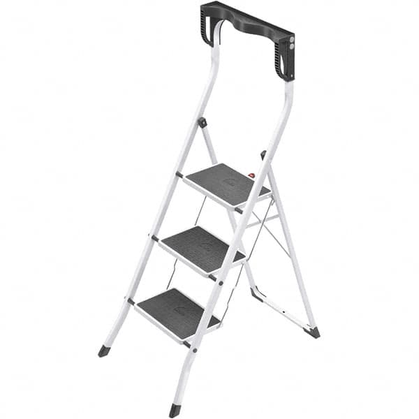 Hailo - 3 Steps, 4' 3" High, EN14183 Rating, Tubular Steel Step Ladder - 330 Lb Capacity, 18-29/32" Base Width - Americas Industrial Supply