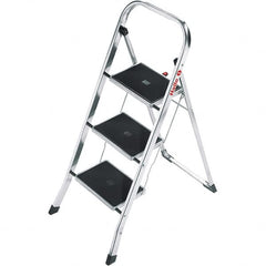 Hailo - 3 Steps, 3' 4" High, EN14183 Rating, Aluminum Step Ladder - 330 Lb Capacity, 18-1/2" Base Width - Americas Industrial Supply