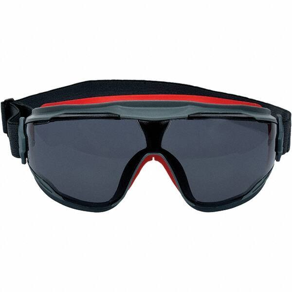 3M - Size Universal, Gray Polycarbonate Anti-Fog Lens, Safety Goggles - Indirect Vent, Black/Red Frame - Americas Industrial Supply