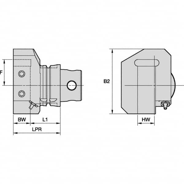 Kennametal - Left Hand Cut, KM4X63 Modular Connection, Square Shank Lathe Modular Clamping Unit - 31.95mm Square Shank Length, 63mm Square Shank Diam, 102.6mm OAL, Through Coolant, Series KM4X63 - Exact Industrial Supply