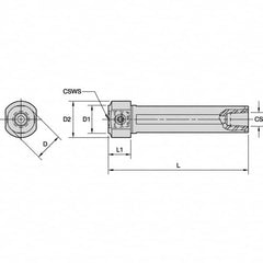 Kennametal - Neutral Cut, KM2520 Modular Connection, Round Shank Lathe Modular Clamping Unit - 65mm Square Shank Length, 3/4" Square Shank Diam, 90mm OAL, Through Coolant, Series KM Mini - Exact Industrial Supply