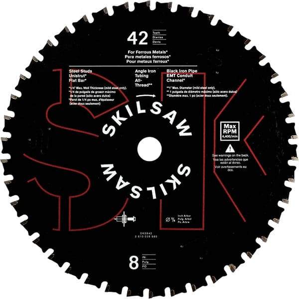 Skilsaw - 8" Diam, 5/8" Arbor Hole Diam, 42 Tooth Wet & Dry Cut Saw Blade - Carbide-Tipped, Cutoff Action, Standard Round Arbor - Americas Industrial Supply