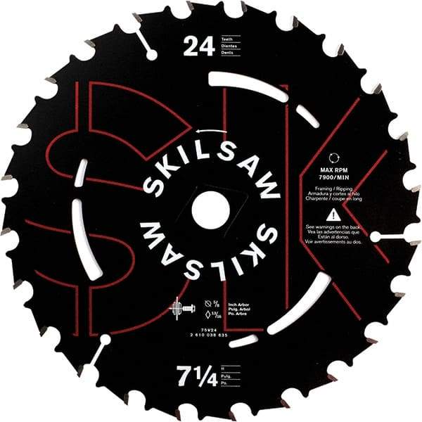 Skilsaw - 7-1/4" Diam, 5/8" Arbor Hole Diam, 24 Tooth Wet & Dry Cut Saw Blade - Carbide-Tipped, Cutoff Action, Diamond Arbor - Americas Industrial Supply