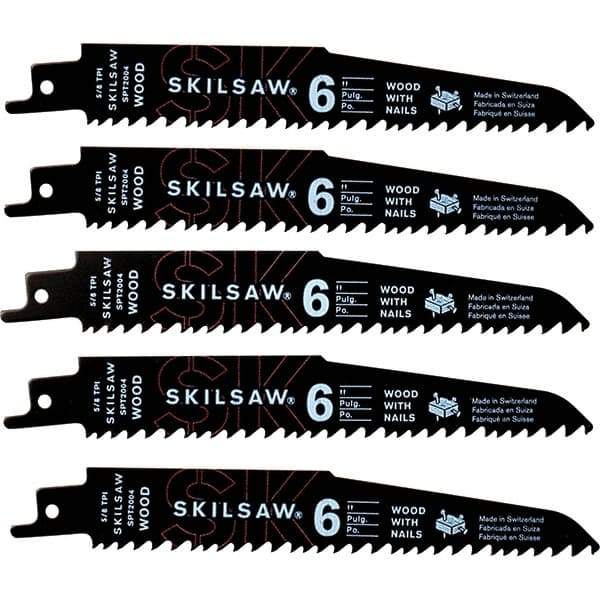 Skilsaw - 6" Long x 1" Thick, Bi-Metal Reciprocating Saw Blade - Straight Profile, 5 to 8 TPI, Toothed Edge, Universal Shank - Americas Industrial Supply