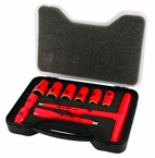 Insulated 3/8" Inch T-Handle Socket Set Includes: 5/16 - 3/4" Sockets and 5" Extension Bar and T Handle in Storage Box. 11 Pieces - Americas Industrial Supply