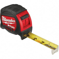 Milwaukee Tool - 16' x 1" Yellow Steel Blade Tape Measure - 1/16" & 1/10' Graduation, Inch Graduation Style, Red/Black Plastic Case - Americas Industrial Supply
