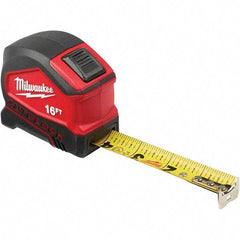 Milwaukee Tool - 16' x 1" Yellow Steel Blade Tape Measure - 1/16" & 1/10' Graduation, Inch Graduation Style, Red/Black Plastic Case - Americas Industrial Supply