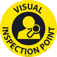 NMC - Visual Inspection Point, Anti-Skid Pressure-Sensitive Vinyl Floor Sign - Round, Black on Yellow, Adhesive Backed, For Restroom, Janitorial & Housekeeping - Americas Industrial Supply