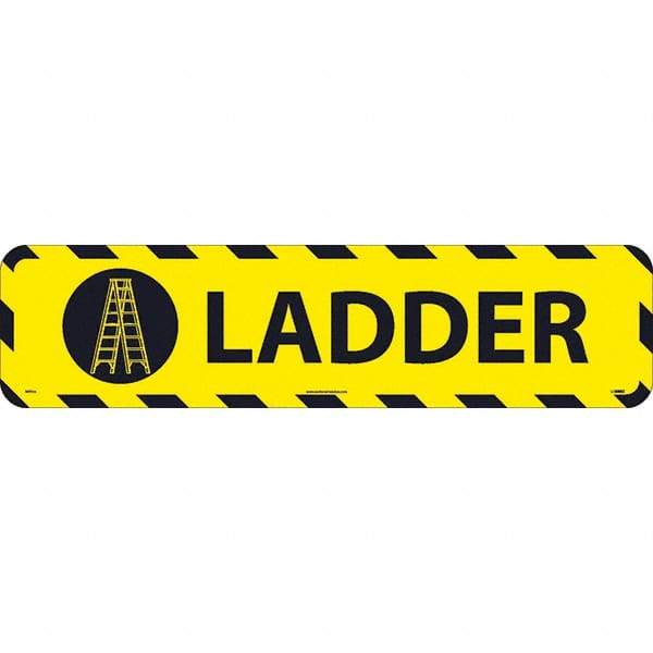 NMC - Ladder, Anti-Skid Pressure-Sensitive Vinyl Floor Sign - Rectangle, Black on Yellow, Adhesive Backed, For Restroom, Janitorial & Housekeeping - Americas Industrial Supply