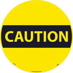 NMC - Caution, Anti-Skid Pressure-Sensitive Vinyl Floor Sign - Round, Black on Yellow, Adhesive Backed, For Restroom, Janitorial & Housekeeping - Americas Industrial Supply